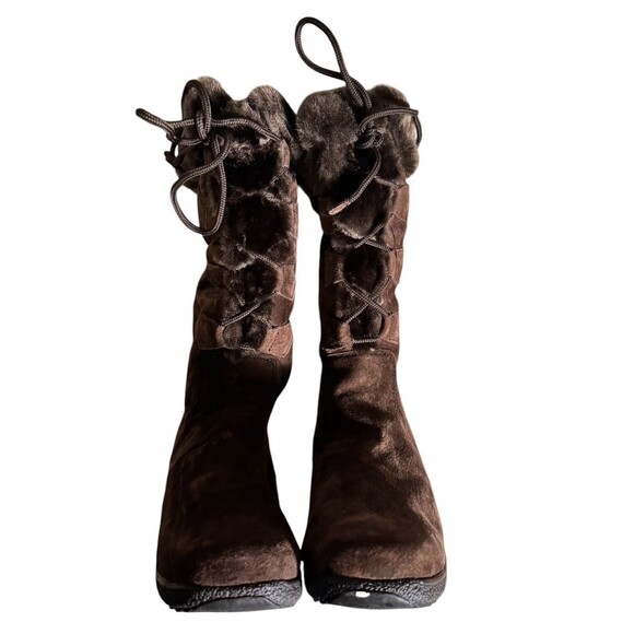 Khombu Bellini Lea Brown Suede Faux Fur Lined Winter Calf High Warm  Boots 7.5 - Picture 7 of 10